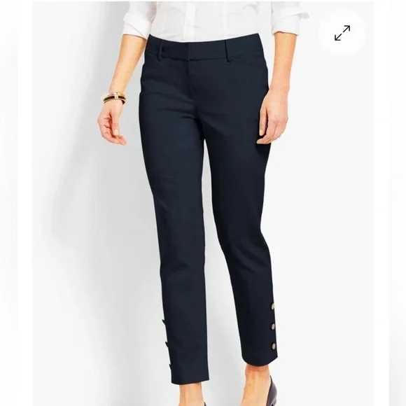 Talbots Hampshire Ankle Trouser Pants Womens 8 Navy Blue Button Cuff Stretch - Picture 2 of 14